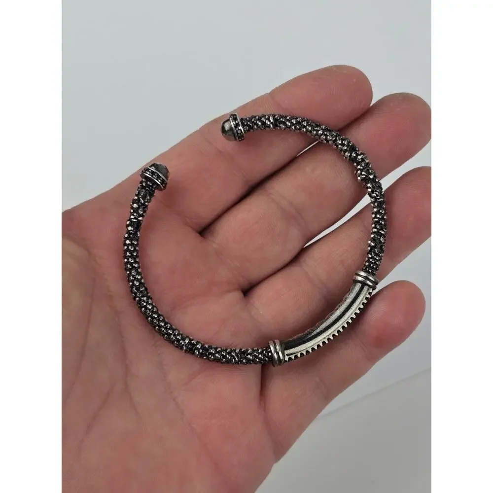 Milor Italy Men's Blackened Sterling Silver Spinel Gemstones cuff bracelet 4.5mm